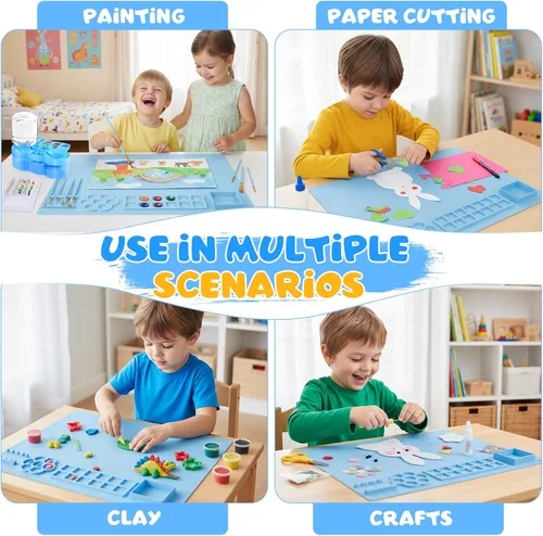 Vista 4 de Kits de pintura artística, estación de pintura, incluyendo limpiador de pinceles de pintura mejorado, tapete de pintura de silicona de 20 x 16 Azul