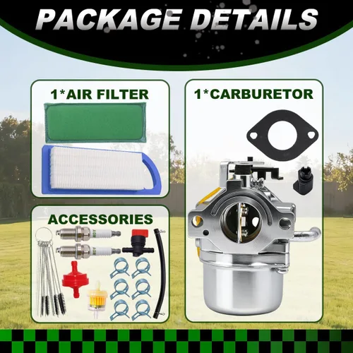 Vista 5 de Carburador 590399 796077 apto para motor de cortacésped 21A707 21R707 21R777 21A907 21A977 21B902 21B906 con filtro de aire bujía y línea