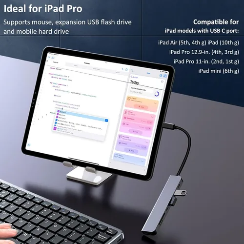 Vista 7 de Hub USB-C 7 en 1, adaptador multipuerto USB-C a HDMI con lector de tarjetas SD/MicroSD para iPhone/iPad, compatible con iPhone 15/16/17, MacBook