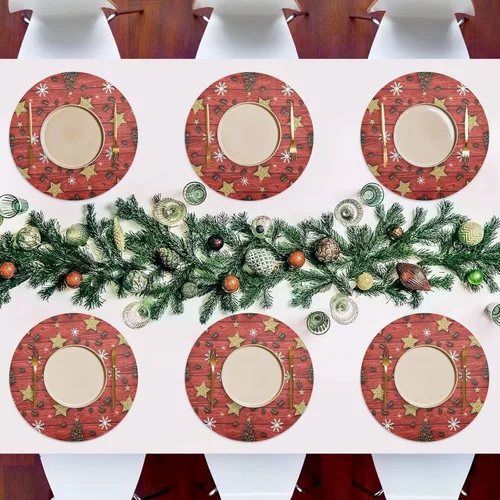 Vista 7 de Christmas Trees Planket Red PVC Plate Mat, Non Slip Placemats Heat Resistant for Kitchen one sizex4