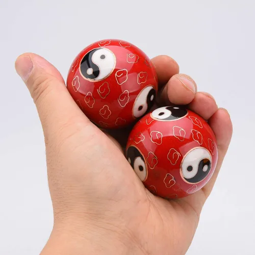 Vista 4 de BRABUD 1.97 '' Bolas de Baoding Chino Ejercicio de la mano Bolas de masaje con caja Rojo Yin Yang Bolas con campanillas Regalo para padres TQZDBS67