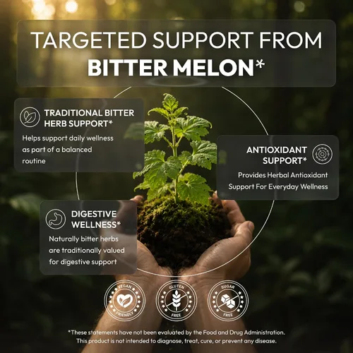 Vista 2 de Secrets of the Tribe Bitter Melon USDA Organic Extracto líquido sin alcohol para apoyo energético y digestivo Momordica Charantia frutos secos