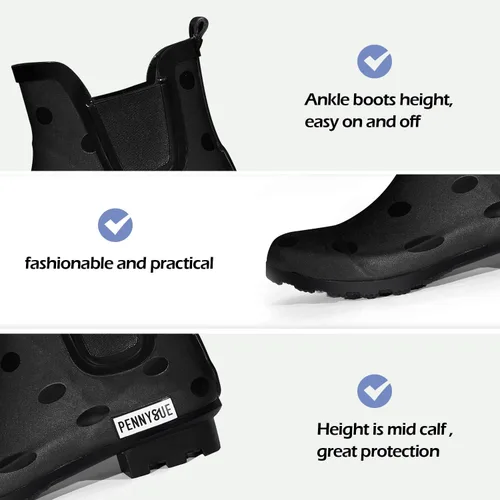 Vista 2 de PENNYSUE Botas de lluvia impermeables para mujer botines Chelsea cortos antideslizantes