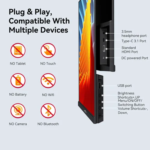 Vista 7 de Kenowa Monitor portátil grande de 23.8 pulgadas de 200 Hz, IPS FHD 1080P Freesync Monitor externo con pantalla de juegos USB-C HDMI Altavoces duales