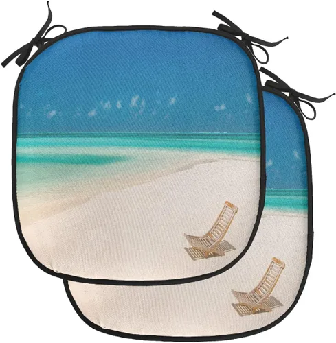Vista 134 de Lunarable Cojín para silla costera, diván del desierto, descanso solitario, vacaciones, tropical, resort playa, ocio, asiento acolchado para cocina