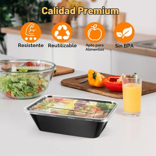 Vista 3 de Paquete de 50 (100 piezas) recipientes de preparación de comidas de 25 onzas, reutilizables, fáciles de abrir con tapa, aptos para alimentos