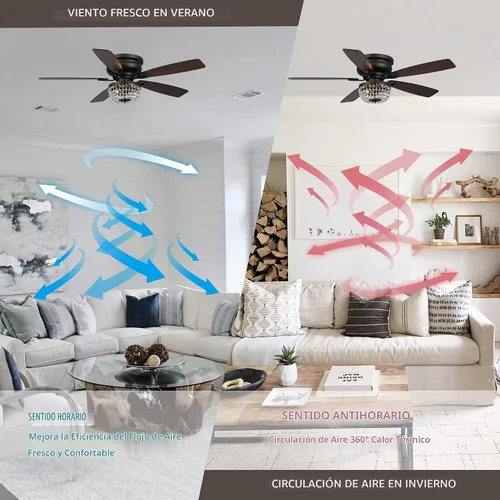 Vista 4 de Ventiladores de techo de 48 pulgadas con luces y control remoto, ventilador Bronce - Los Ángeles