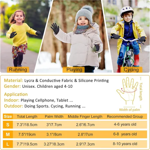 Vista 6 de AOTOW Winter Running Gloves for Kids - Kid Touch Screen Gloves Warm Thermal Mittens Anti-Slip Bike Soccer for Boys Girls - Gray