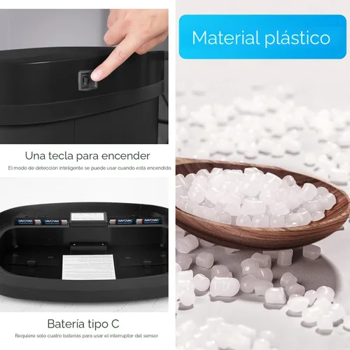 Vista 5 de BestOffice - Bote de basura de plástico de 13 galones con tapa, color negro Bote de basura automático sin contacto Muy cerca Impermeable