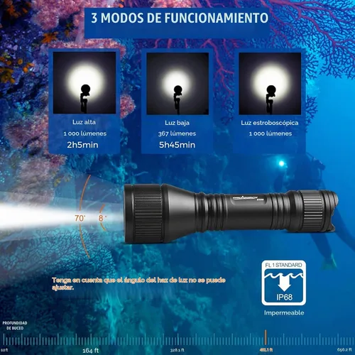 Vista 2 de ORCATORCH Luz de buceo D550 con soporte de muñeca manos libres