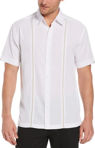 Vista 4 de Cubavera Camisa de manga corta con paneles para hombre, ajuste clásico, resistente a las arrugas, camisa casual con botones y cuello extendido
