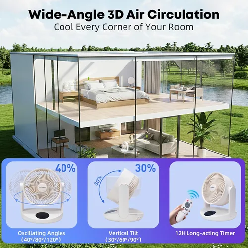 Vista 7 de Ventilador de mesa recargable portátil con luz nocturna, ventilador de escritorio con batería de 20000 mAh, ventilador de circulación de aire