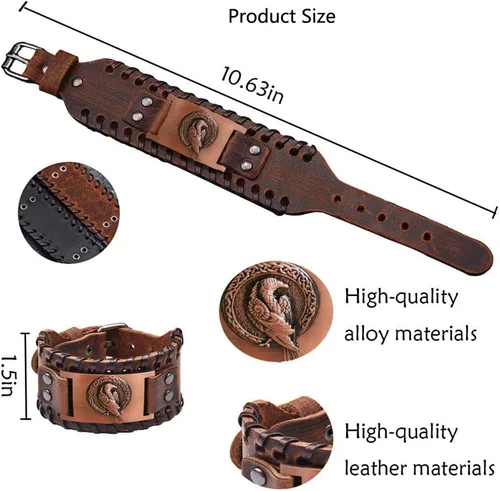 Vista 6 de GelConnie - Pulsera de piel con amuleto vikingo y talismán escandinavo celta pagano