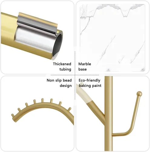 Vista 5 de Perchero minimalista dorado con base de mármol Tu centro de puesta en escena personal para trajes y elementos esenciales Perchero moderno