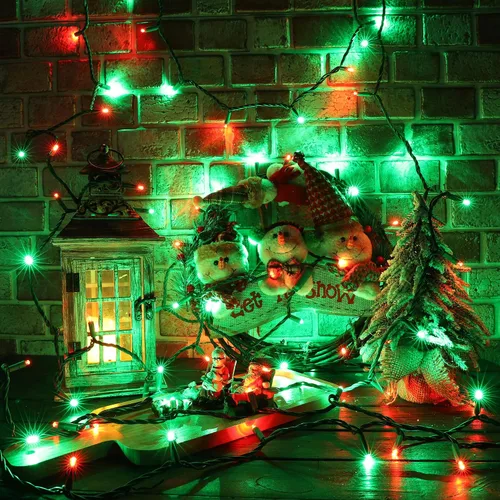 Vista 6 de Brizled Luces de Navidad rojas y verdes, 33 pies, 100 luces LED de 0.197 in, mini luces de Navidad de gran angular conectables, luz de árbol