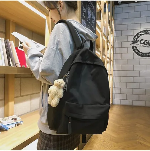 Vista 6 de CYee Cutecore - Mochila estética con colgante de oso, mochila para libros de preparación, suministros escolares, mochila de regreso a clases, Negro