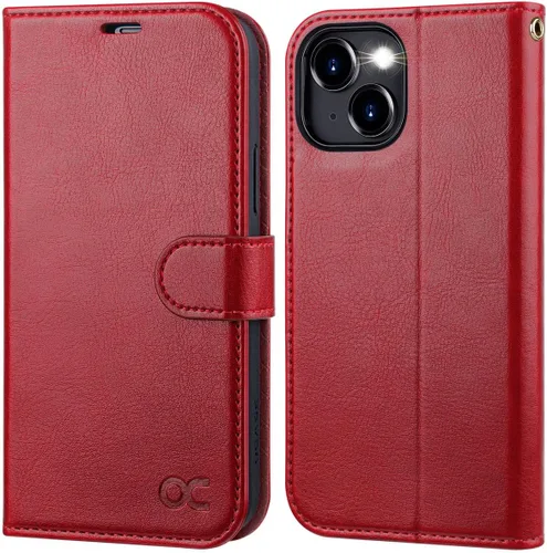 Vista 11 de OCASE Funda tipo cartera compatible con iPhone 15 Plus, de piel sintética, con tarjetero, bloqueo RFID, soporte para teléfono