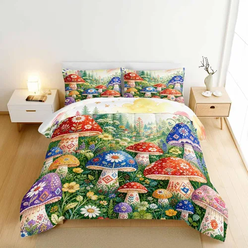 Vista 16 de HOSIMA Edredón de lobo salvaje tamaño individual, ropa de cama con estampado de animales del bosque con 2 fundas de almohada, juego de ropa de cama