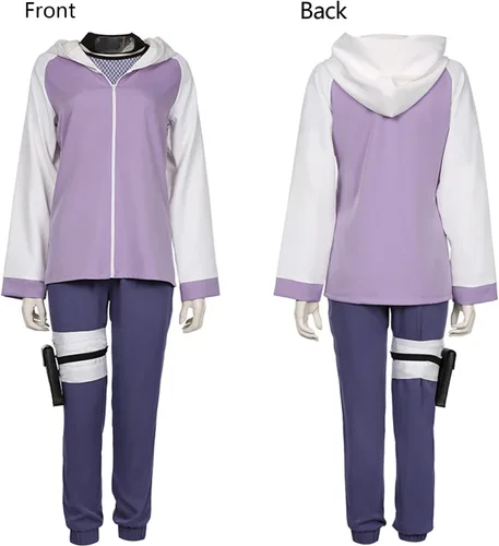 Vista 2 de Hinata Hyuga - Disfraz de cosplay con peluca Hinata Cosplay sudadera con capucha para mujer, conjunto de uniforme de Halloween