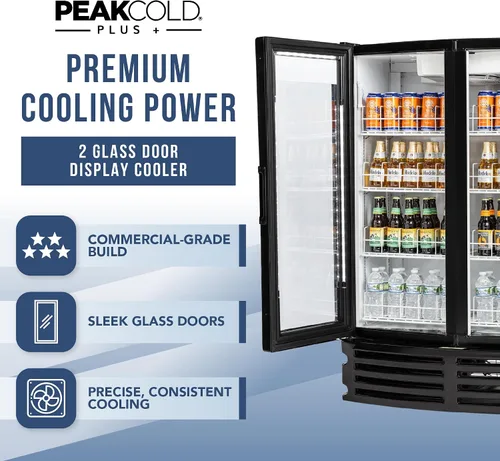 Vista 2 de PEAKCOLD + Refrigerador vertical de 2 puertas - Refrigerador comercial negro de 16.8 pies cúbicos de bajo consumo con puertas de vidrio