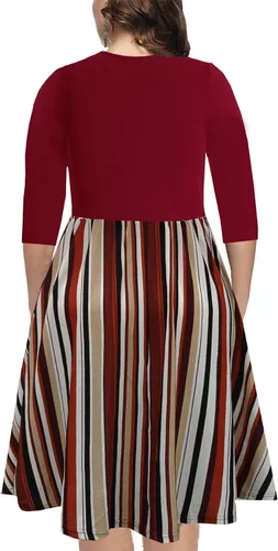 Vista 2 de BEDOAR - Vestido casual para mujeres en talla extragrande, vestido con vuelo, acampanado con cuello en V y hasta la rodillas con bolsillos