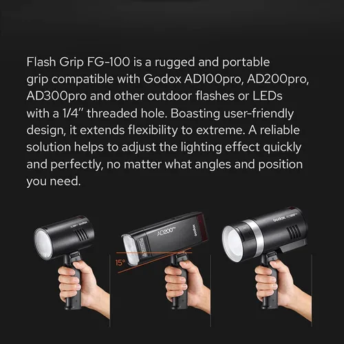 Vista 5 de Godox FG-100 Flash Grip, mango de soporte de flash portátil con soporte Speedlite de tornillo de 1/4 pulgadas, compatible con Godox