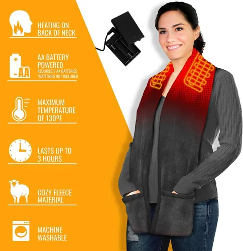 Vista 6 de ActionHeat Bufanda calentada con batería AA para calefacción de cuello, envoltura de forro polar de poliéster con bolsillos