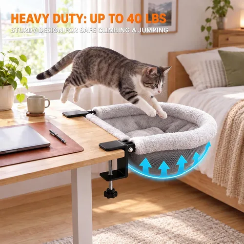 Vista 3 de Cama colgante para gatos, camas de escritorio para gatos con abrazaderas
