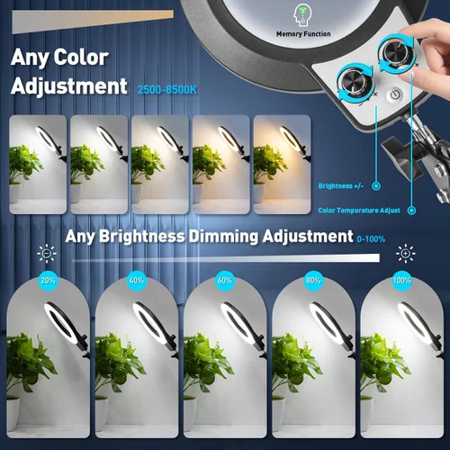 Vista 5 de KIRKAS Lupa 12X con luz y soporte, cualquier modo de color y brillo sin escalones, lámpara LED de aumento con abrazadera, lente de lupa 2 en 1