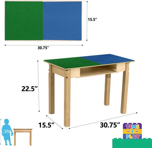 Vista 44 de Contender Time-2-Play - Mesa de madera contrachapada de abedul para niños, color azul y verde, compatible con Lego Montessori con estante para sala