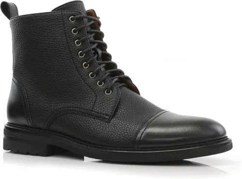Vista 18 de Polar Fox Botas de tobillo para hombre Colección de botas casuales con cordones Estilos de punta redonda y punta lisa 1. Negro y lana