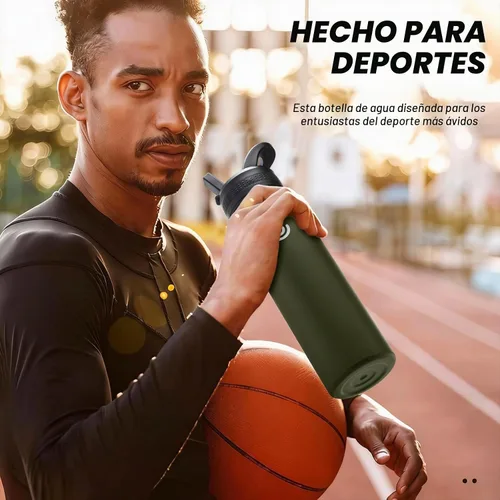 Vista 7 de COKTIK Botella de agua deportiva de 22 onzas, botella de agua de acero inoxidable para aislamiento térmico, botella de viaje reutilizable