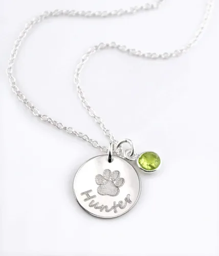 Vista 2 de Paw Print Necklace with birthstone, personalized paw print necklace, pet necklace, in memory of dog, pet memorial jewelry memorial jewelry