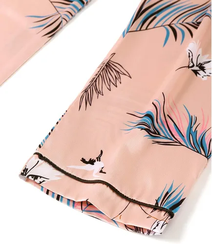 Vista 5 de LYANER Conjunto de pijama para mujer, 4 piezas, de seda satinada, con botones, ropa de descanso