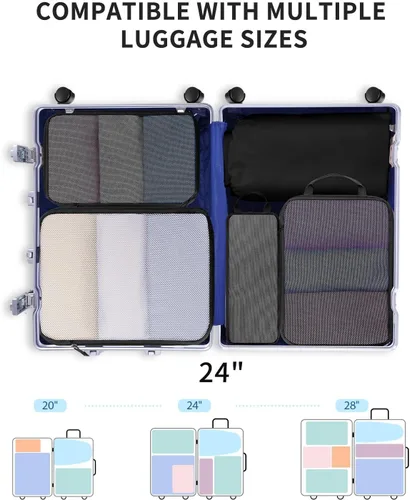 Vista 4 de Ceneda Juego de 7 cubos de compresión de embalaje para viajes, bolsas organizadoras de equipaje, organizador de maleta para artículos esenciales