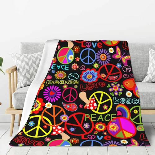 Vista 3 de Divertida y colorida manta hippie de paz y amor, mantas suaves de franela manta para cama acogedora y ligera de felpa regalos para mujeres, hombres
