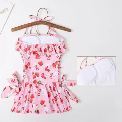 Vista 6 de Jilneed Lindo traje de baño de una pieza para adolescentes Kawaii fresa volantes traje de baño halter traje de baño japonés traje de baño