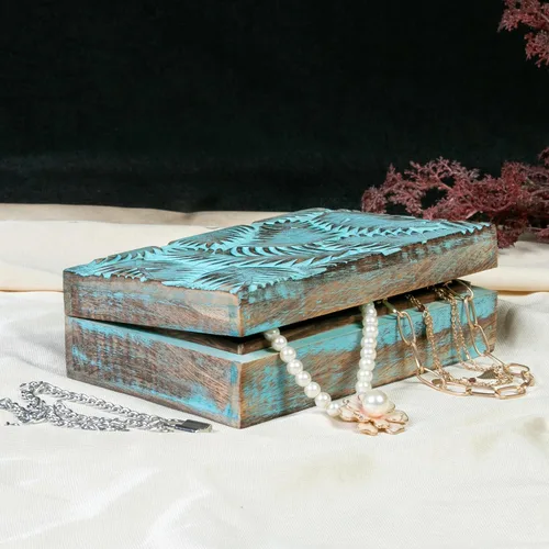 Vista 5 de Caja de madera - Caja de recuerdo con tapa - Caja de memoria para recuerdo - Diseño de hojas - Caja de cristal para guardar piedras, diseño grabado
