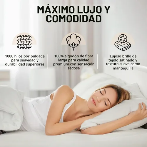 Vista 2 de Juego de sábanas de 100% algodón egipcio dividido tamaño King, sábanas de 1000 hilos de 7 piezas de algodón para cama ajustable, suaves y sedosas