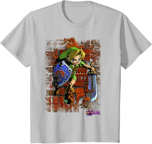 Vista 23 de Legend of Zelda Majoras Mask Link Action Retrato Camiseta Negro