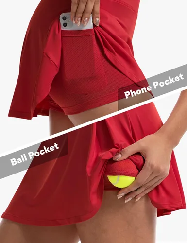Vista 3 de FitsT4 Sports Faldas de tenis y golf de 16 pulgadas para mujer, 4 bolsillos, UPF50+, cintura alta, atlética, casual, para entrenamiento, correr