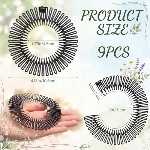 Vista 2 de Shappy 9 piezas de peine elástico circular completo de plástico flexible peine de círculo elástico diadema para el cabello para mujeres y niñas