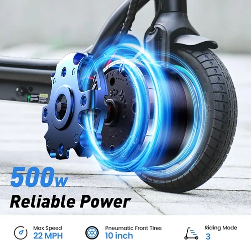 Vista 3 de Electric Scooter, 28/22 Miles Range, 28/23 MPH Speed, 10" Tire, 1000/500W Powerful Motor, Disc Brake & Smart APP, with Lights, Portable Foldable