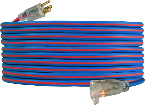 Vista 2 de US Wire 99025 12/3 25 pies SJEOW TPE Cable de extensión para clima frío azul con enchufe iluminado