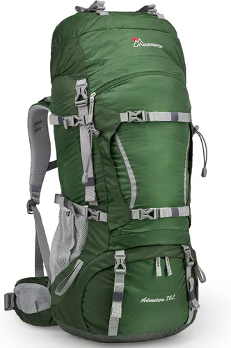 Vista 12 de MOUNTAINTOP 70L - Mochila con marco interno para camping, senderismo, mochila para hombres y mujeres con cubierta de lluvia Negro-70L