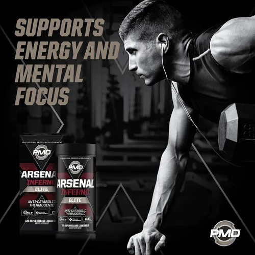Vista 3 de PMD Sports Arsenal X Inferno - Quemador de grasa termogénico de gel líquido de acción rápida (120 geles líquidos) BCAA deportivo para recuperación