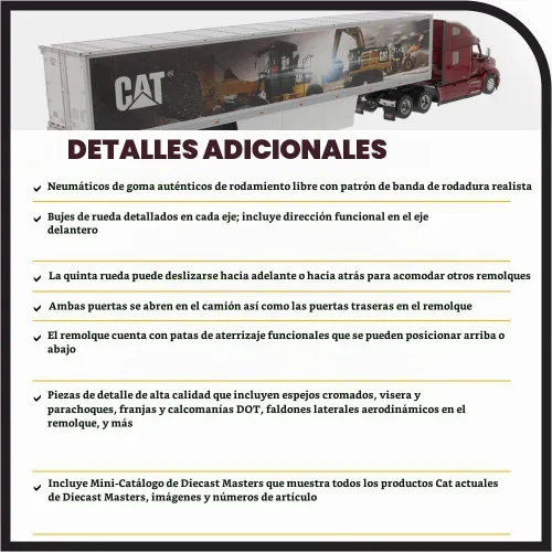 Vista 5 de Diecast Masters Tractor Ultraloft Caterpillar Peterbilt 579 a escala 1:50 con remolque mural CAT Serie de transporte Cat Trucks & Construction