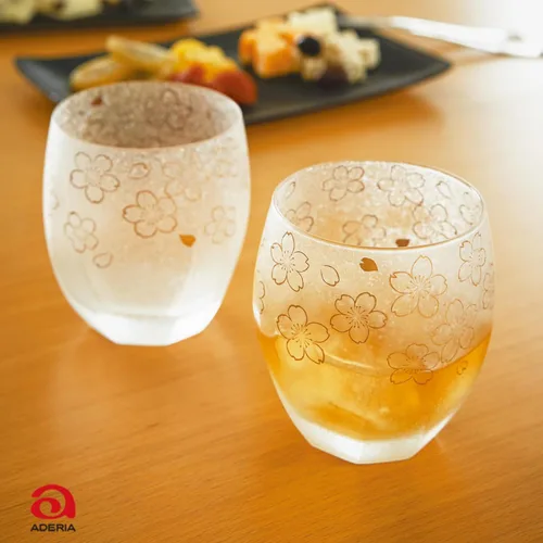 Vista 2 de ADERIA S6062 - Juego de vasos de roca con diseño de flor de cerezo de primera calidad, 11.6 fl oz (11.7 fl oz), 2 piezas, fabricado en Japón
