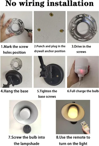Vista 3 de Lámpara de pared con pilas, sin necesidad de cableado, iluminación de pared, con brazo oscilante, con control remoto regulable, para interiores