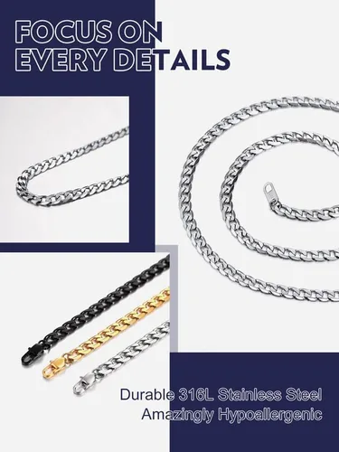 Vista 2 de Bandmax 316L Stainless Steel Men Cuban Curb Link Chain Necklace Gift 3mm6mm9mm12mm Width Heavy Dense Punk Miami Necklace For Men Women 14Inch-30Inch